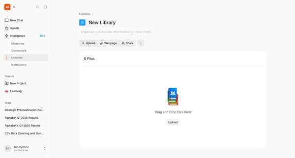 New Library screen