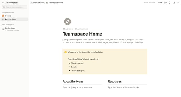 Teamspace Home screen