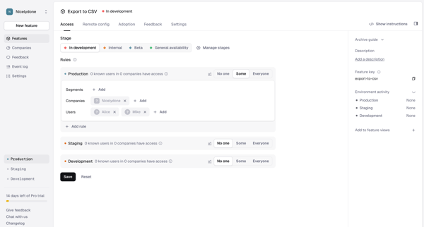 Feature › Export to CSV › Access screen