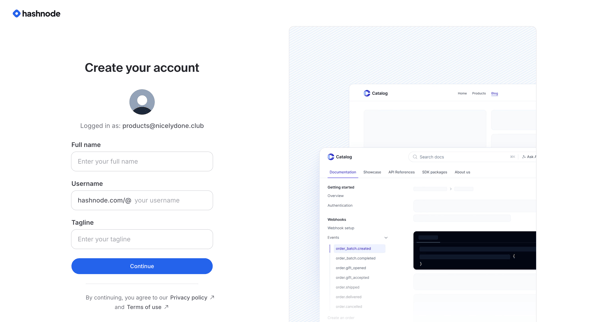 Create account - Hashnode screen