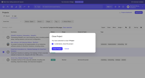 Projects | Nicelydone CRM screen