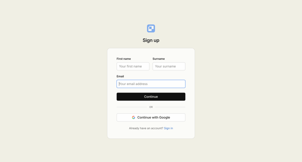 Sign up screen