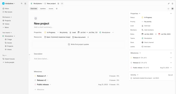 New project › Overview screen