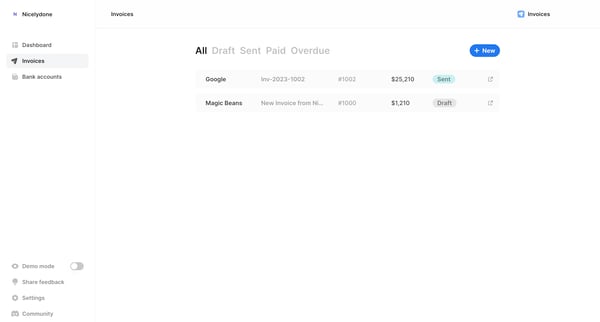 Invoices - Magic Beans screen