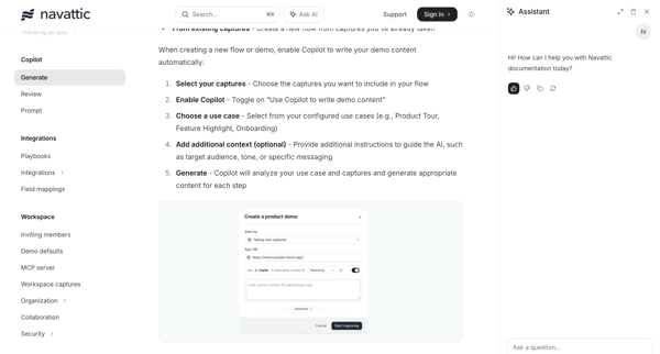 Generate - Navattic Documentation screen