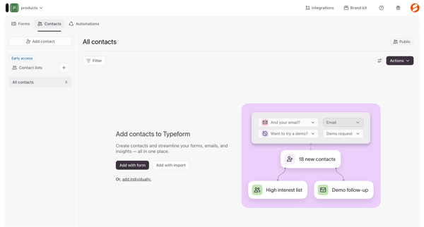 Typeform - Contacts screen