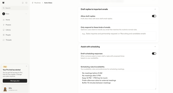 Auto-inbox screen