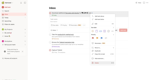 Inbox – Todoist screen