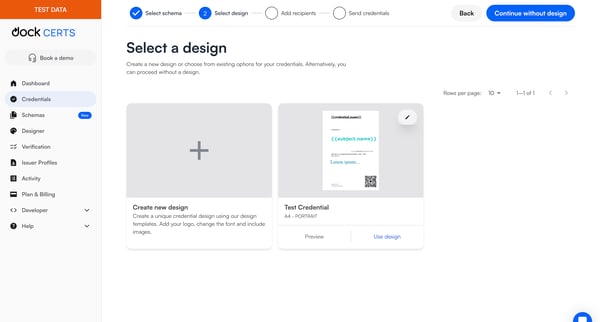 Dock Certs screen