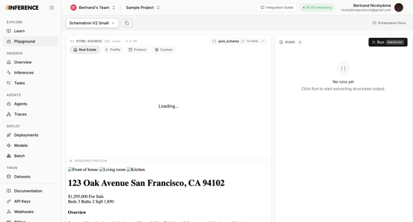 Dashboard | inference.net screen
