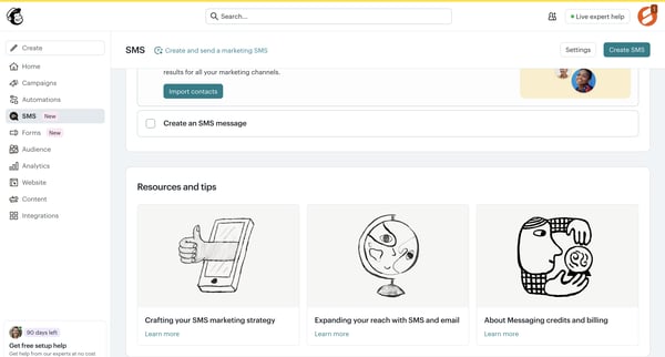 SMS | Mailchimp screen