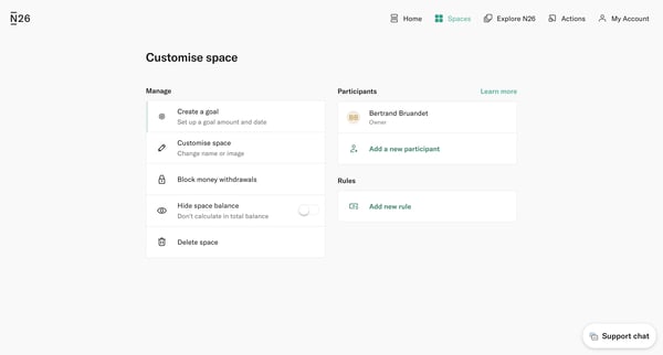 Customise space — N26 screen