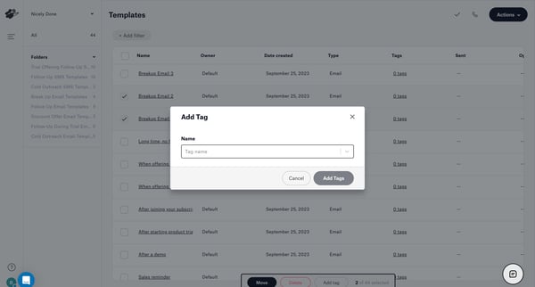Templates screen
