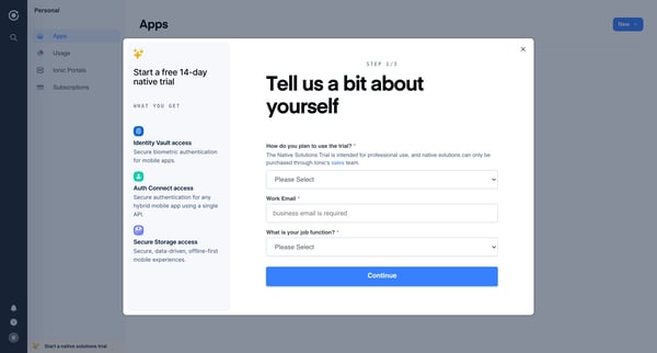Ionic Dashboard screen