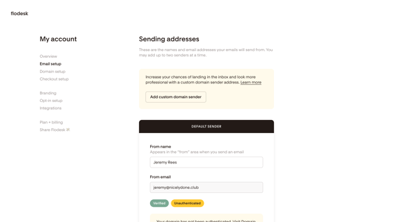 Sending addresses | Flodesk from Flodesk