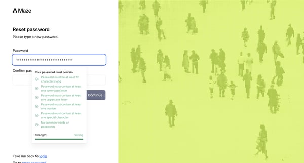 Maze — Reset password screen