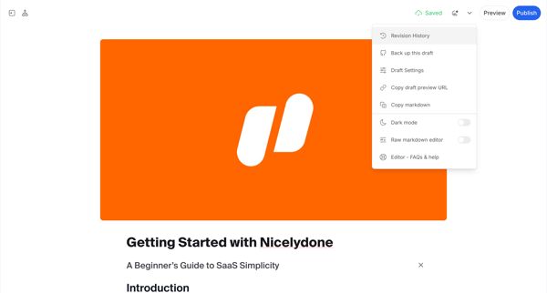 Editing Getting Started with Nicelydone screen