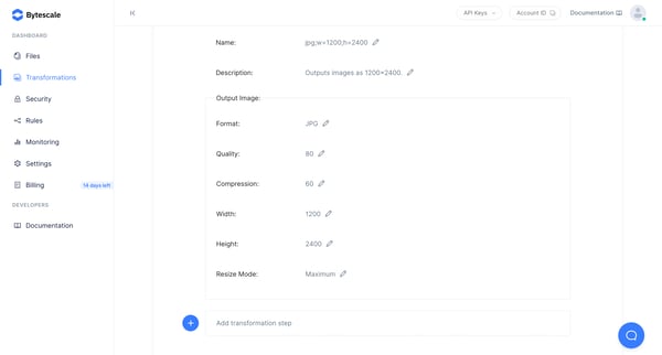 Create Preset | Bytescale screen