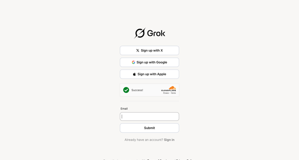 Sign Up | xAI Single-Sign On screen