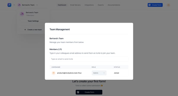 Formcarry Dashboard from Formcarry