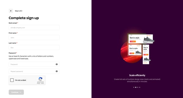Create account - Creatopy screen