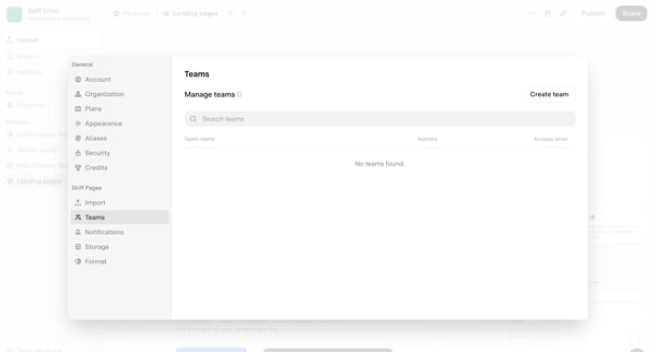 Landing pages — Skiff screen