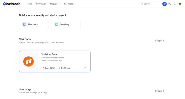 Hashnode screen
