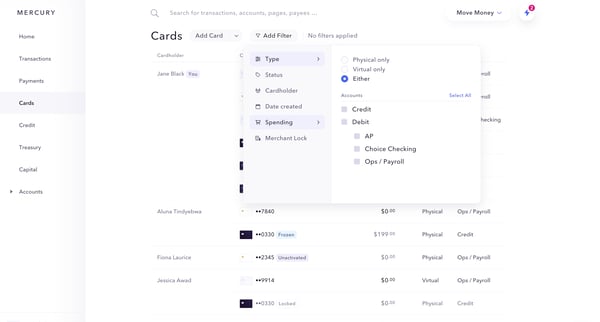 Mercury | Banking for startups screen