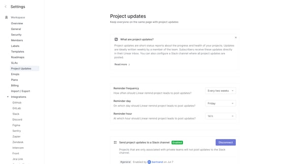 Project updates screen