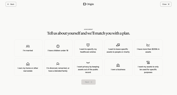 Origin Financial screen