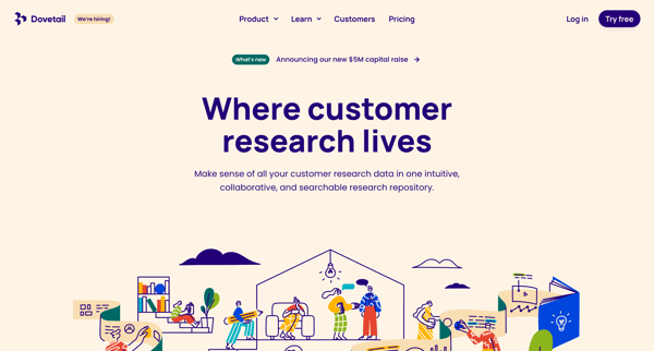 User research analysis and repository platform – Dovetail screen
