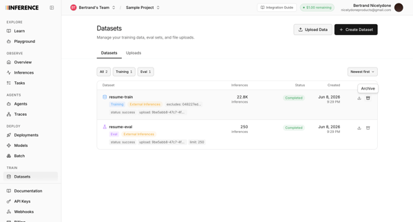 Datasets | inference.net screen