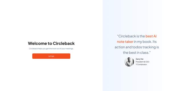 Welcome - Circleback screen