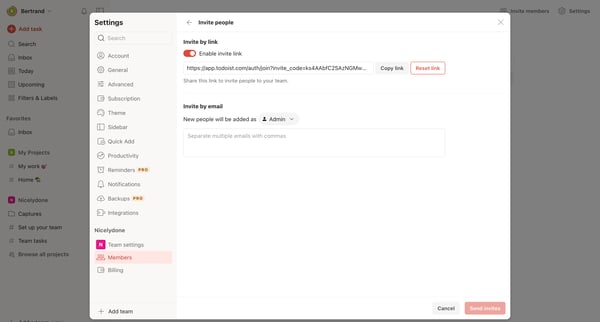Invite people – Settings – Todoist from Todoist