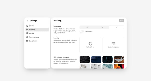 Settings screen