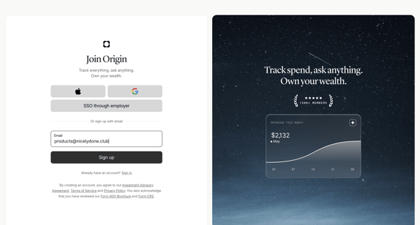 Origin Financial screen