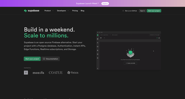 The Open Source Firebase Alternative | Supabase screen