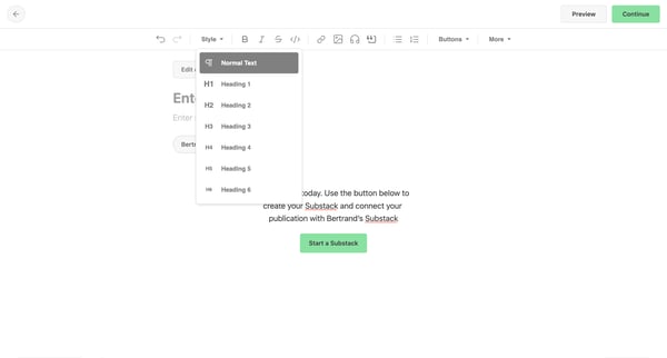 Editing newsletter - Substack screen