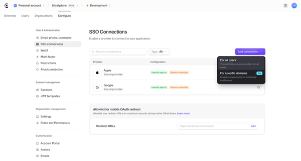 Dashboard | Clerk.com screen