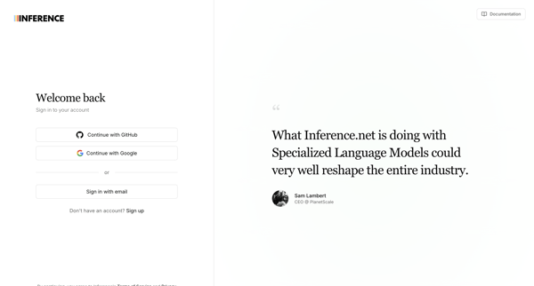 Sign In | Inference.net screen