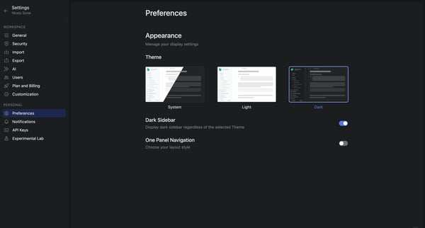 Preferences | Fibery screen