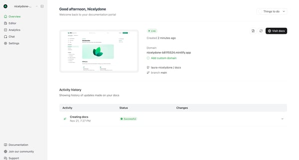 Dashboard - Mintlify screen