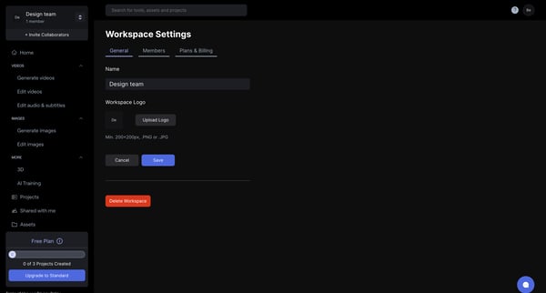 Team Settings - Runway screen