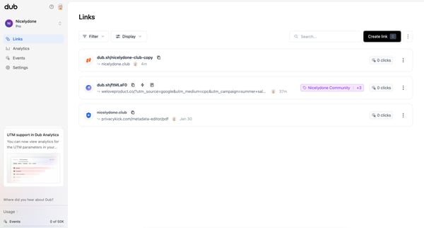 Dub.co - Link Management for Modern Marketing Teams screen