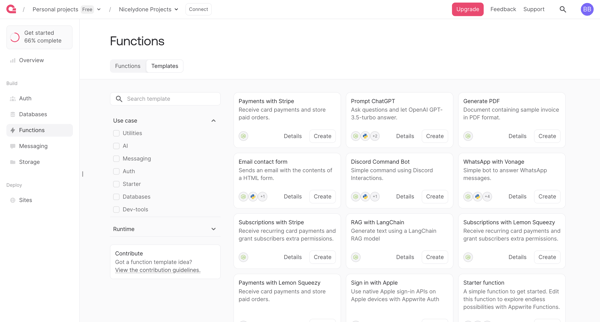 Create execution - Appwrite screen