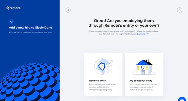 Add a new hire | Remote screen