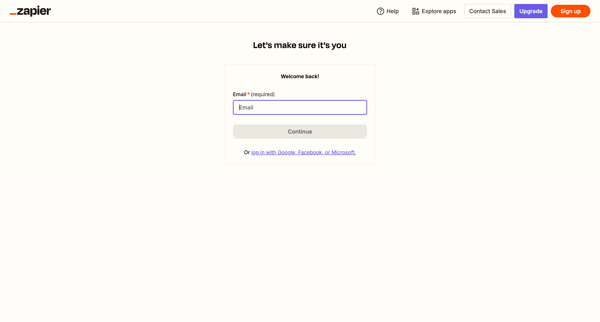 Login | Zapier screen