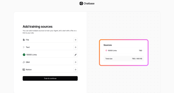 Create Agent - Chatbase screen