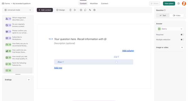 Typeform - Create screen