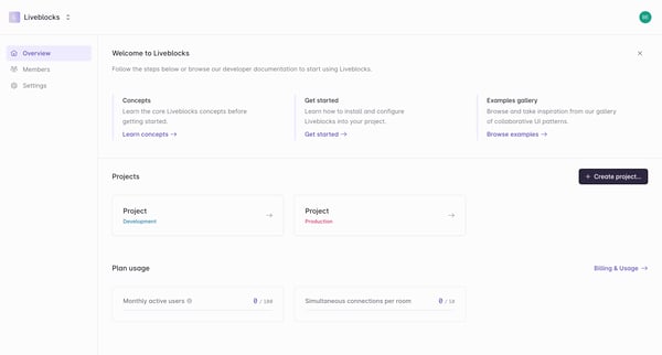 Liveblocks | Overview screen